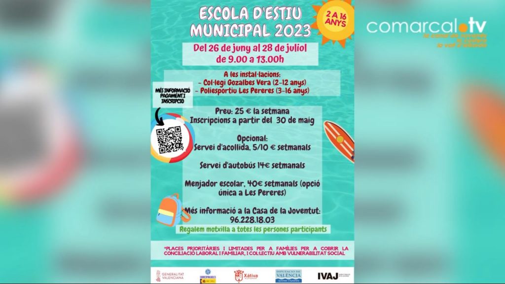 Oberta la matrícula per a l’escola d’estiu municipal de Xàtiva