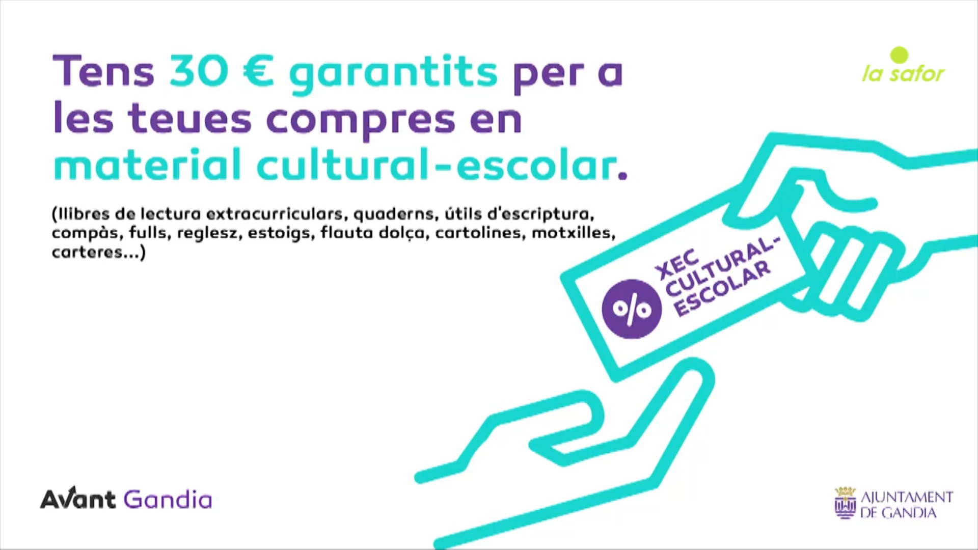 El “Xec Cultural-Escolar” podrà sol·licitar i gastar a partir del 26 d’agost en Gandia